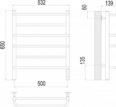 Евромикс П6 500х650 Электро (quick touch) Полотенцесушитель  TERMINUS Нижний Новгород - фото 3