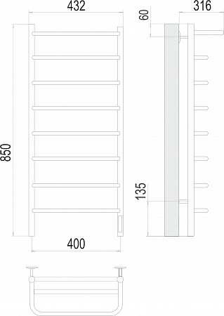 Полка П8 400х850 Электро (quick touch) Полотенцесушитель  TERMINUS Нижний Новгород - фото 3