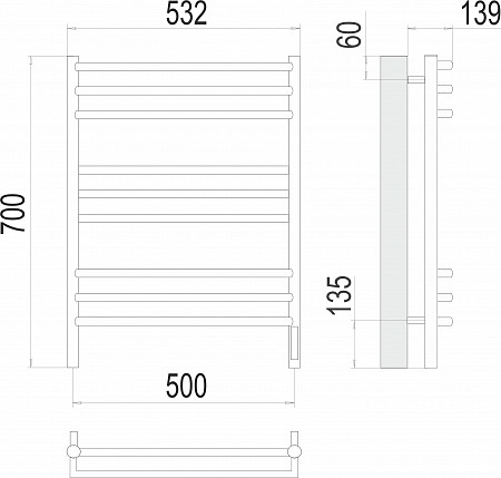 Прато П9 500х700 электро (sensor quick touch) Полотенцесушитель  TERMINUS Нижний Новгород - фото 3