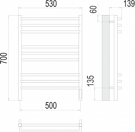 Соренто П9 500х700 электро (sensor quick touch) Полотенцесушитель  TERMINUS Нижний Новгород - фото 3