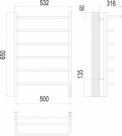 Полка П6 500х650 Электро (quick touch) Полотенцесушитель  TERMINUS Нижний Новгород - фото 3